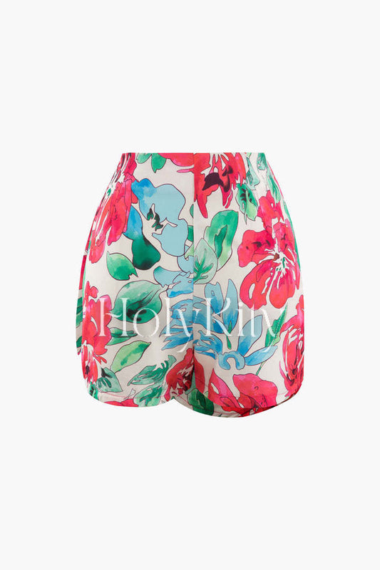 Floral Print Knot Side Wrap Shorts