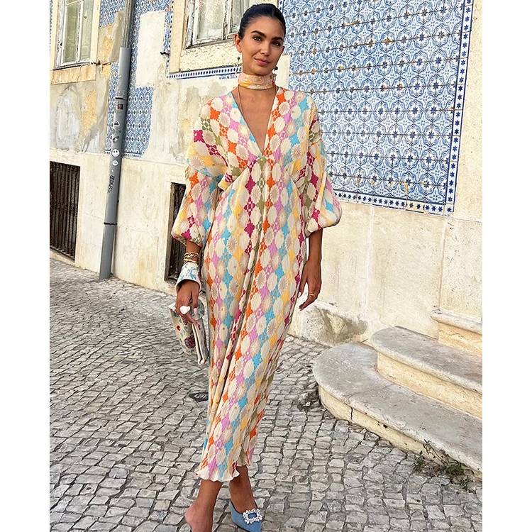 Bohemian Printed Puff Sleeve Dress