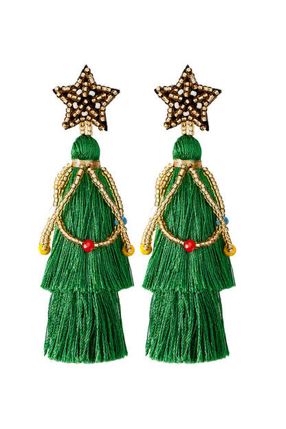 Pendientes bohemios ligeros con borlas de árbol de Navidad 