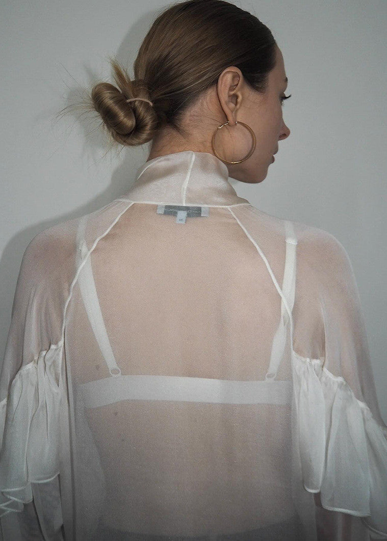 Sierra - Sheer Ruffle Tie-Front Blouse