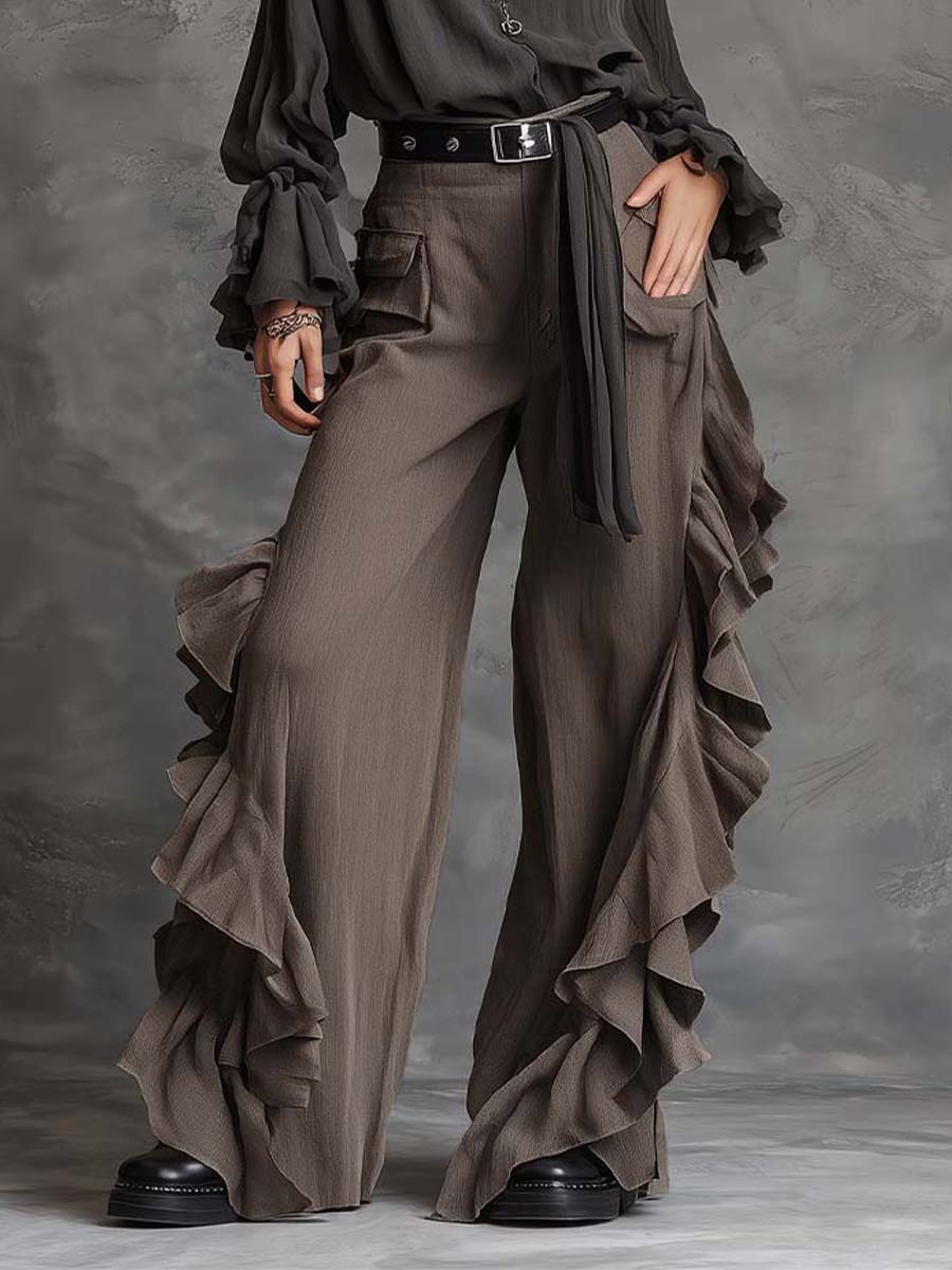 Bohemian Vintage Chiffon Blouse & Ruffled Pants