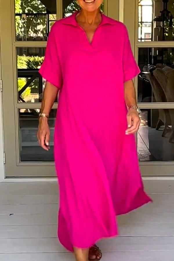 Vestido midi elegante, liso y de media manga 