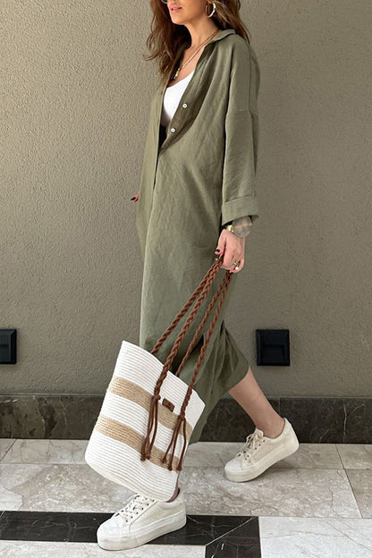 Vestido camisero informal con cuello tipo polo y hebilla sólida