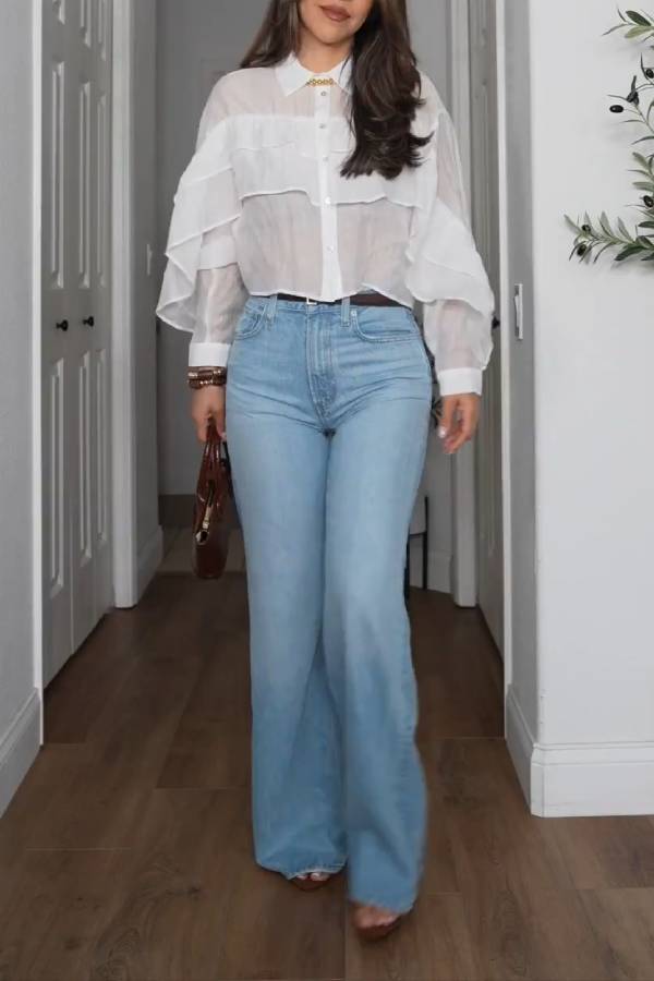 Vaqueros azul claro de cintura alta y pierna ancha 