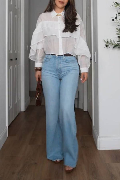 Vaqueros azul claro de cintura alta y pierna ancha 