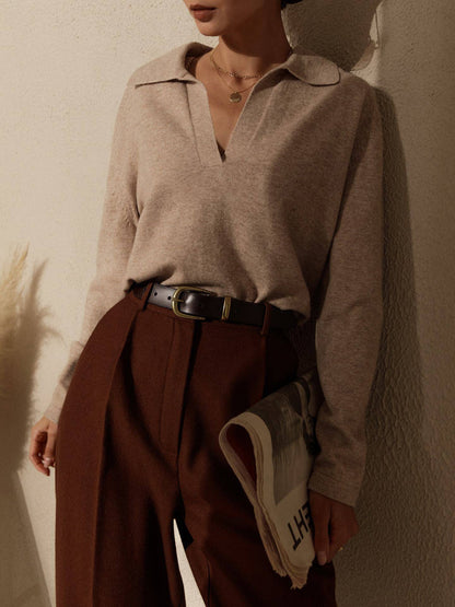 Polo Neck Knitted Pullover Sweater