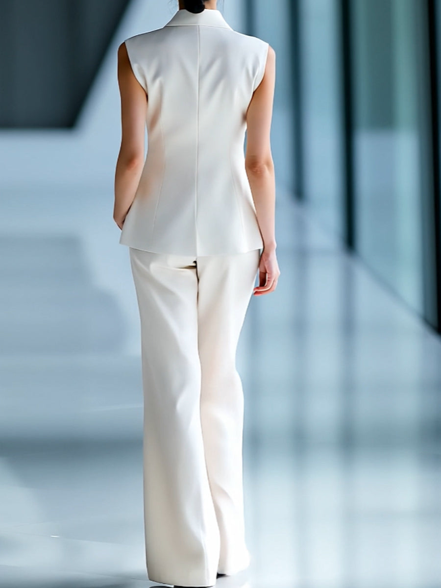 Urban Sleeveless Floral Printed Blazer and Trousers Set