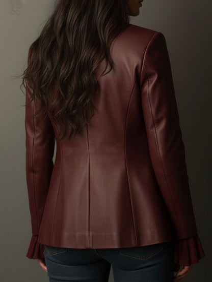 Vintage Burgundy Eco Leather Blazer