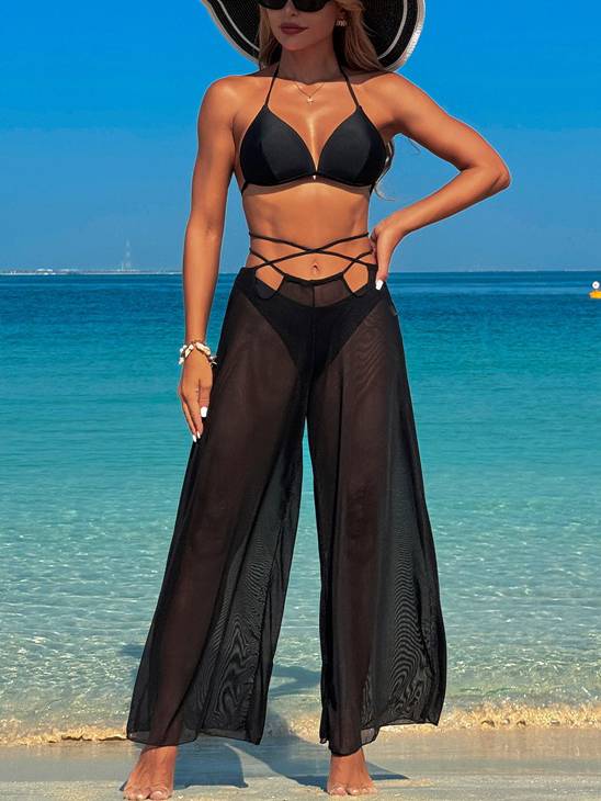 Bikini Wide-Leg Pants Three-Piece Set