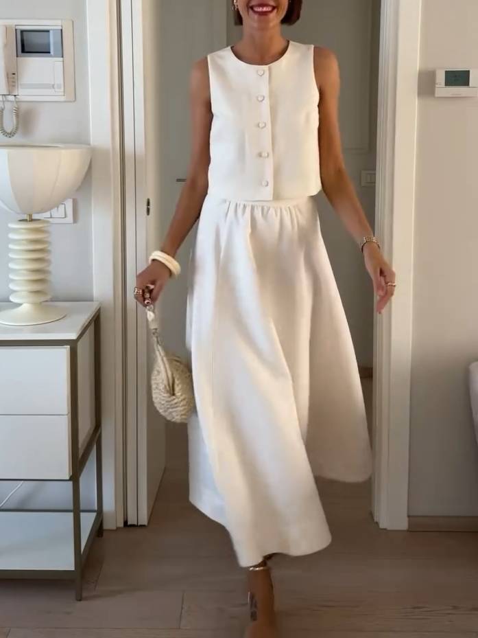 Elegant Vest And Side Slit Skirt Suit - Skirt