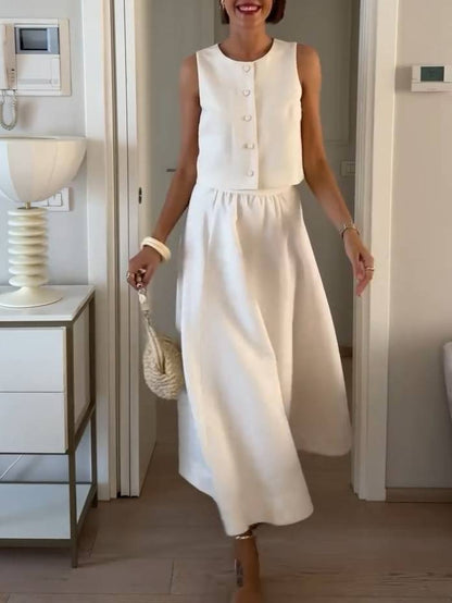 Elegant Vest And Side Slit Skirt Suit - Skirt