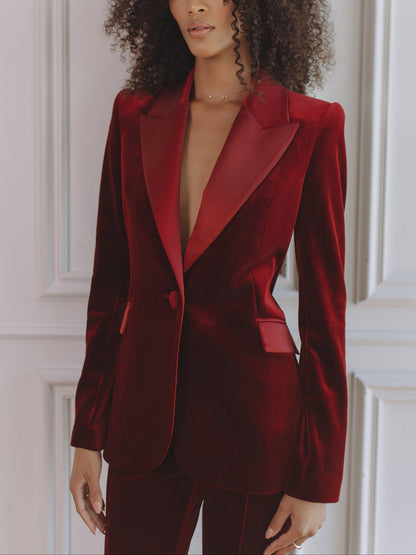 Elegant Satin Lapel Velvet Blazer