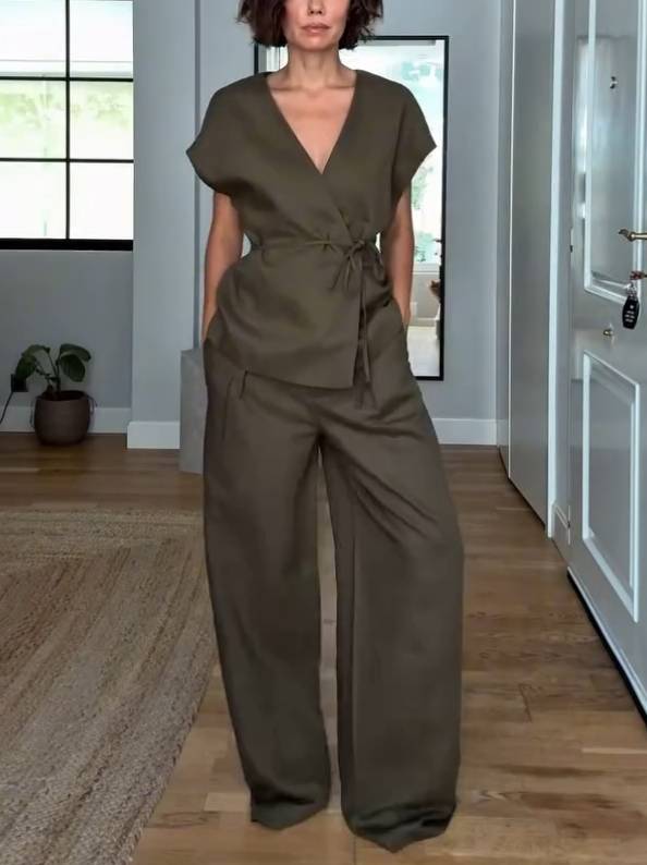 Minimalist Vest And Wide Leg Pants Suit-Pants