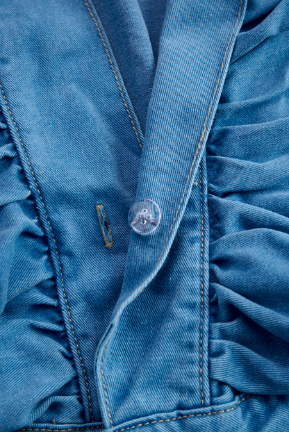 【24-hour shipping out】Fashionable Ruffle Strap Denim Shorts Jumpsuit