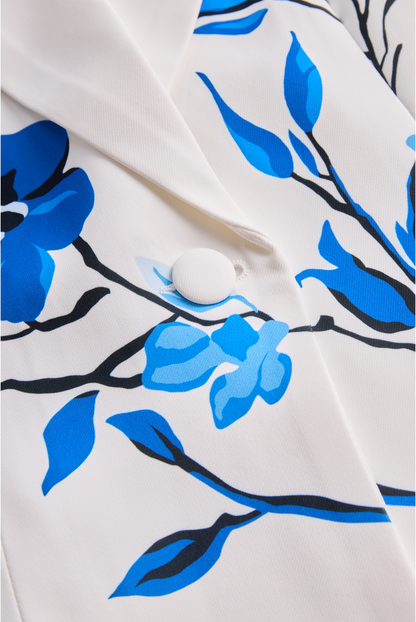 Urban Sleeveless Floral Printed Blazer and Trousers Set