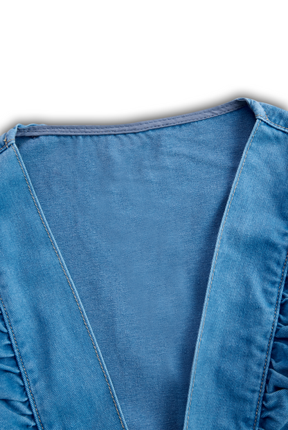 【24-hour shipping out】Fashionable Ruffle Strap Denim Shorts Jumpsuit