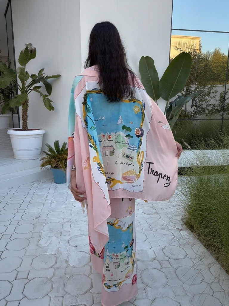 Unique oil painting coconut tree print bat sleeve shirt