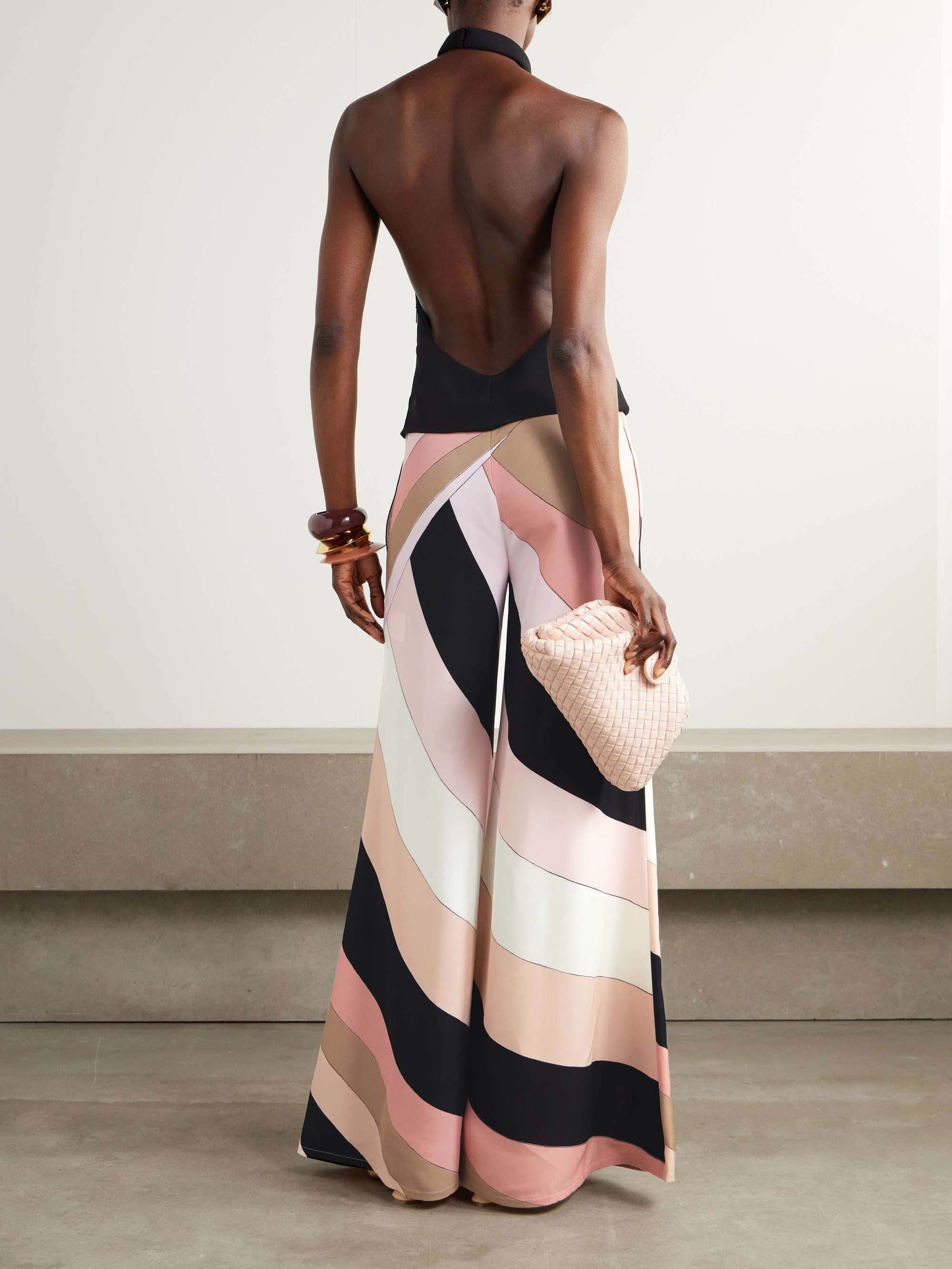 Elegant Stripe Print Halter Neck Jumpsuit