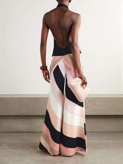 Elegant Stripe Print Halter Neck Jumpsuit