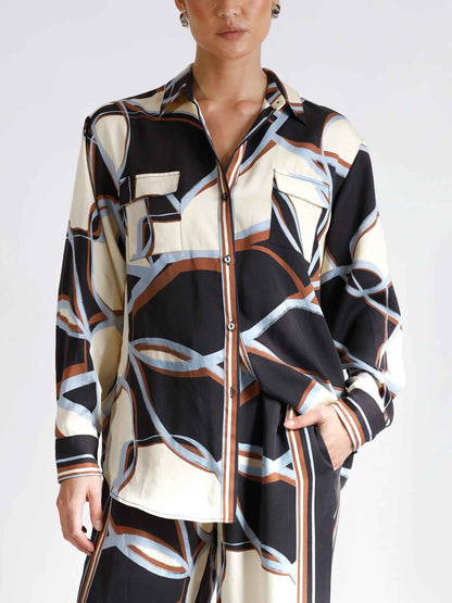 Unique Abstract Pattern Print Button-down Long-sleeved Shirt