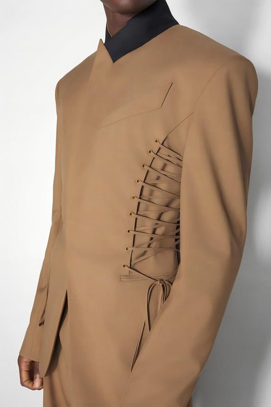 Juliea Silhouette Laced Up Tailored Jacket - Brown