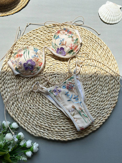Floral Embroidered Bikini Two-Piece Set