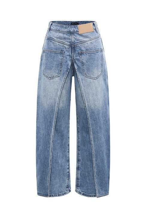 Emely Deconstructed Fake Two-piece Jeans - Blue