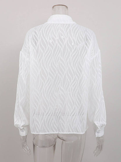 White Women Blouses Thin Lapel Elegant Long Sleeve Shirts