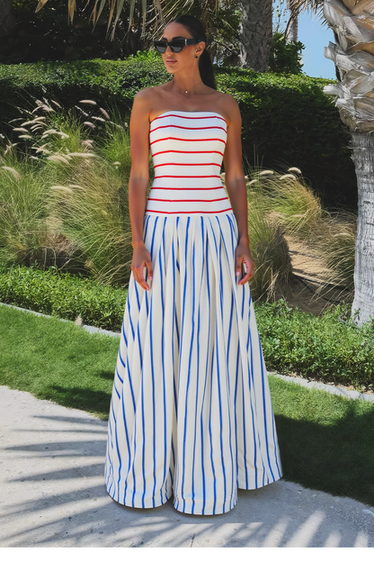Bandeau Striped Print Sling Maxi Dress