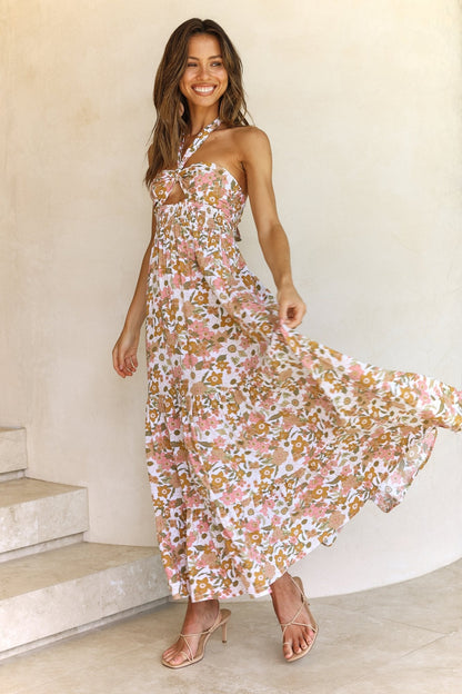 Vacation Halter Sleeveless Maxi Cutout A Line Dress