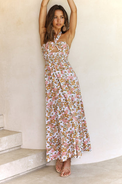 Vacation Halter Sleeveless Maxi Cutout A Line Dress