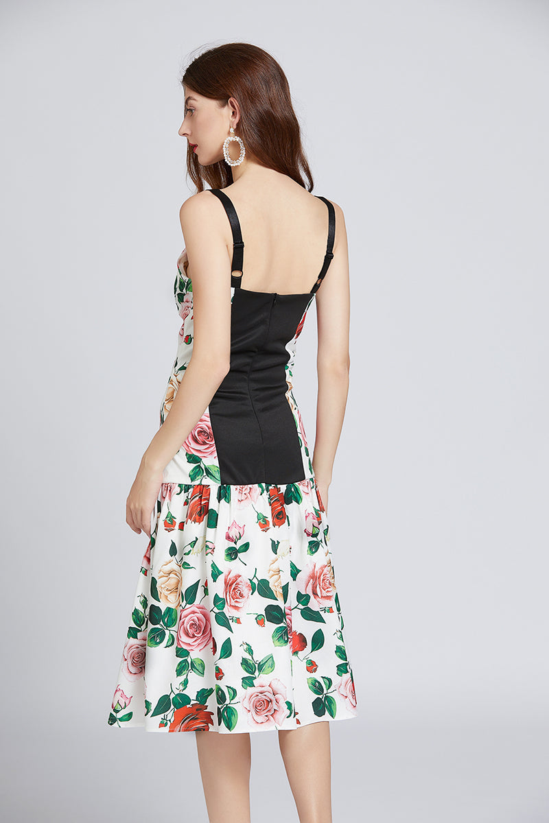 Printed Patchwork Cami A Line Midi Dress