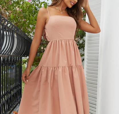 Bohemian Dress Bow Suspenders Maxi Dress Expansion for Vacation Dress