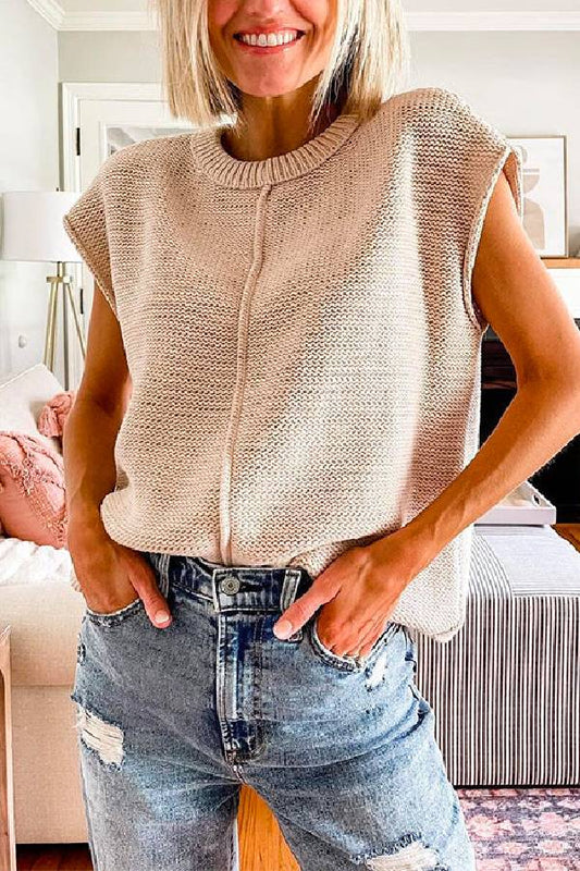 Crewneck Cap Sleeves Pullover Sweater