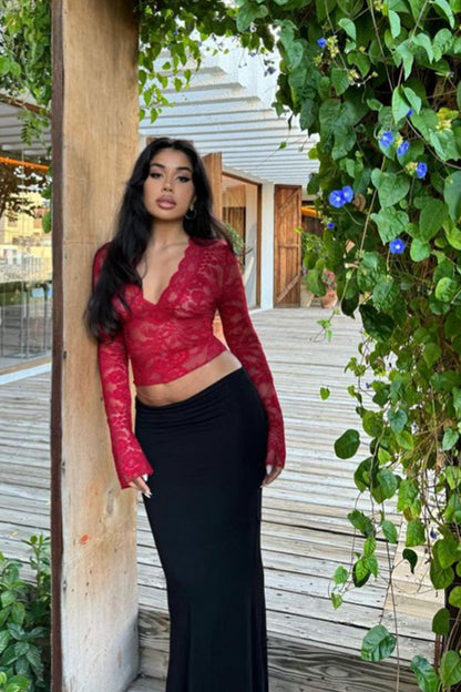 Sultry Pink Lace Wrap Crop Top