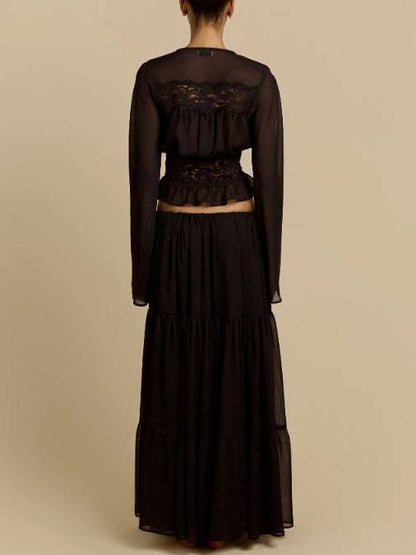 Bohemian Lace SPlicing Shirt And Skirt Set