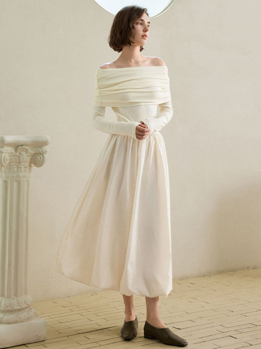 Off-Shoulder Hepburn Style  Midi Dress