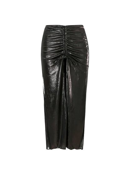 Black Sequin Appliqué Cutout Glossy Swimsuit