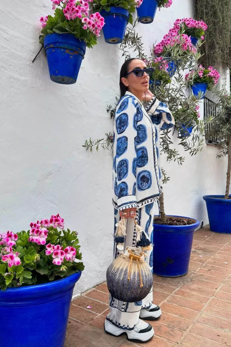 Artistic Blue Floral Collared Set