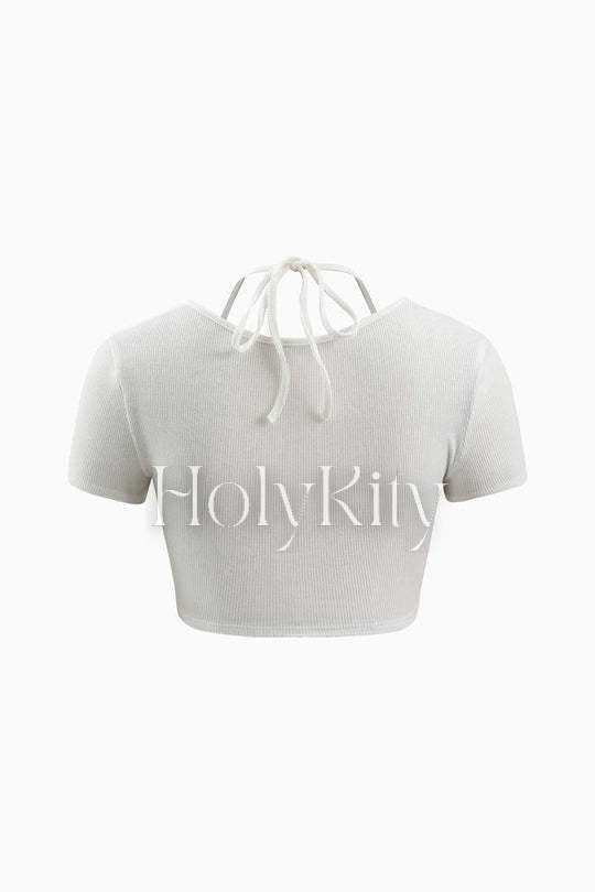 Twist Front Halter Crop T-Shirt