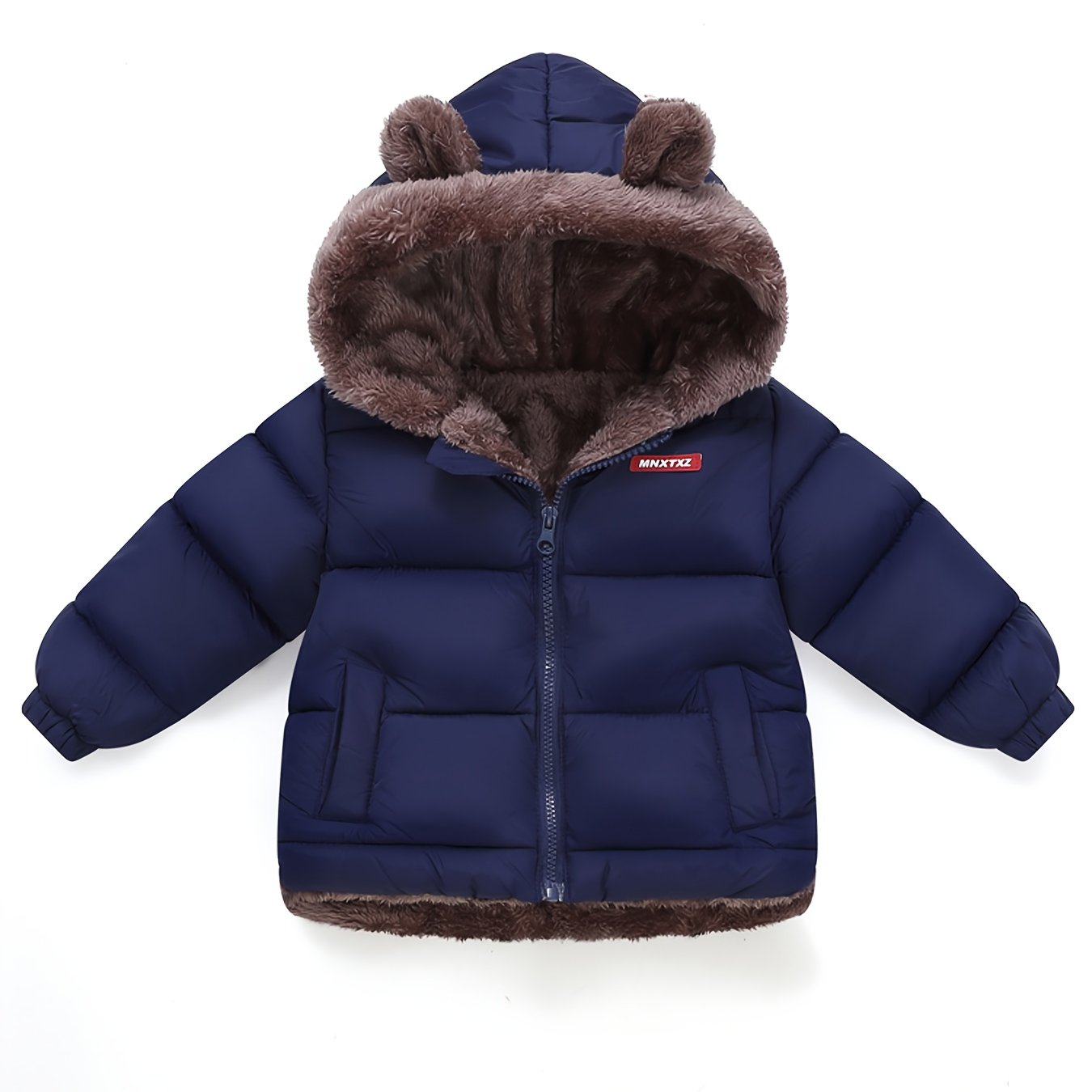 Girls' Cute Bear Ears Fleece Coat - Long Sleeve Winter Jacket with Cardigan Collar, Full-Zip Front Closure, Warm Padded Hooded Coat for Boys & Girls, Cozy Fall/winter Outerwear With Pockets (solid Color, Casual Style, Regular Fit, Hand Washable)