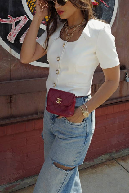 Fashionable for Fall Square Neck Short Sleeve Button Up Jacket