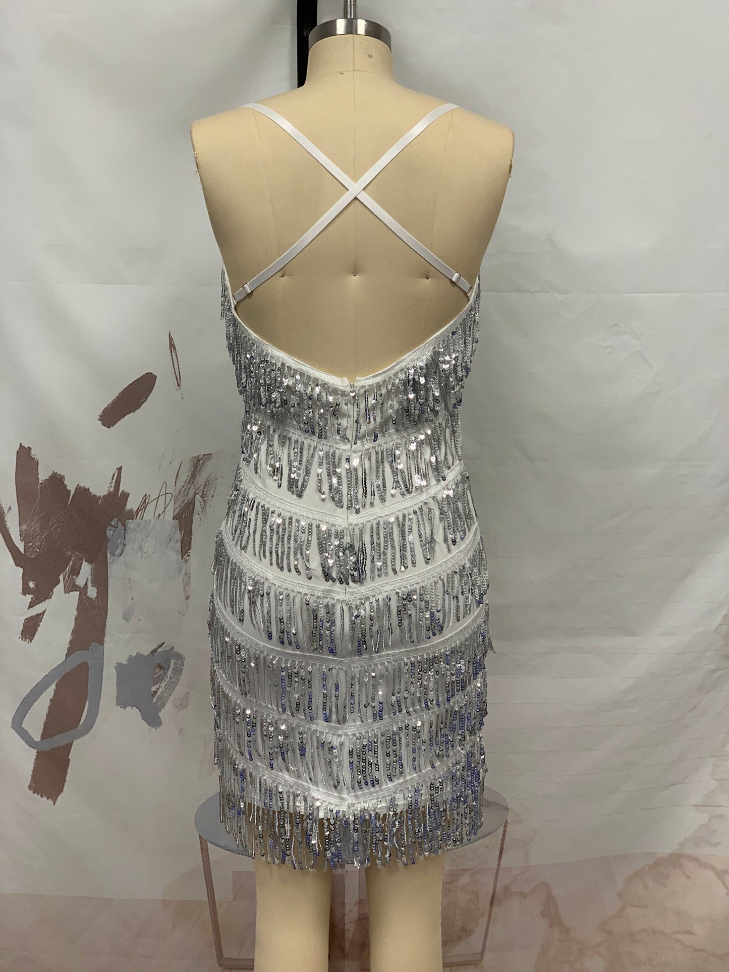 Sheath Sequined Tassel Nightclub Cami Dress