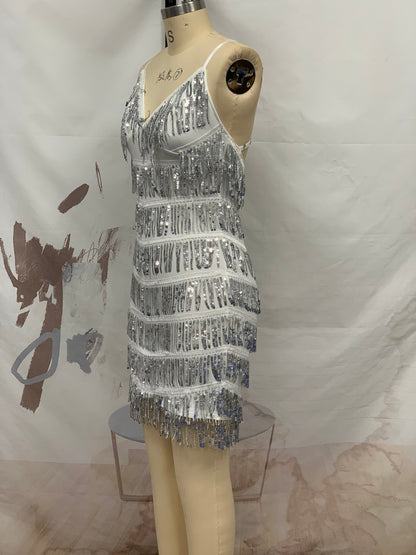 Sheath Sequined Tassel Nightclub Cami Dress