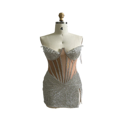 Top Sequined Heavy Industry Luxury Short Hip Nightclub Cocktail Dress