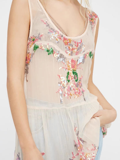 Bohemian Sequin Perspective Backless Dress