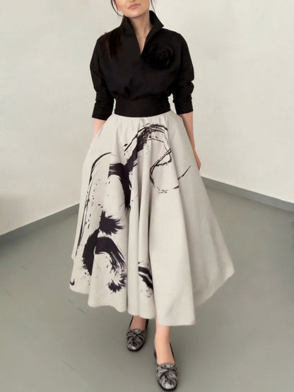 Modern Art Abstract Print A-line Maxi Skirt Two-piece Set