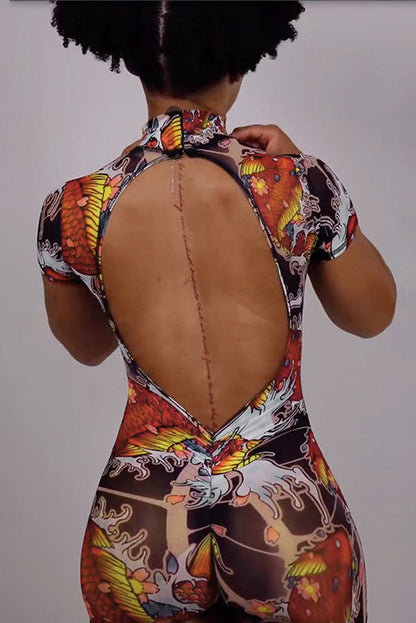 Dreamy Pink-Brown Open-Back Jumpsuit