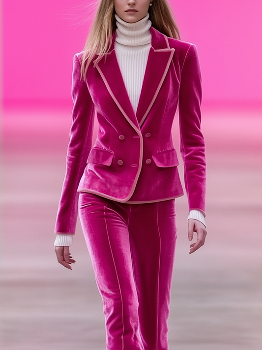 24-Hour-Shipping Barbie Pink Velvet Blazer With Light Pink Trimmed