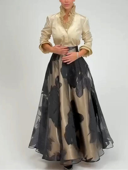 Elegant Satin Ruffled Top Two-piece Set